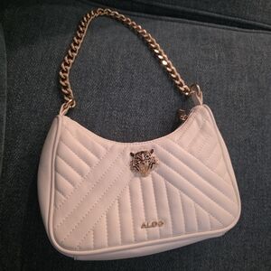 Aldo Cream Quilted Shoulder Bag with Gold Chain